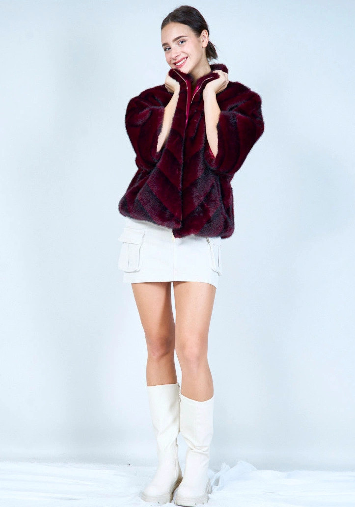 YV0500 Luxurious Striped Eco Fur Coat